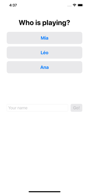 Choose or create a player profile