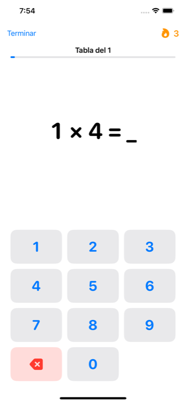 Respondé en el teclado grande, con racha y progreso